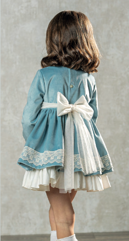 French Blue Girl's Velvet Dress